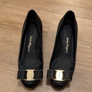 Salvatore Ferragamo Black Shoes with Gold Buckle
